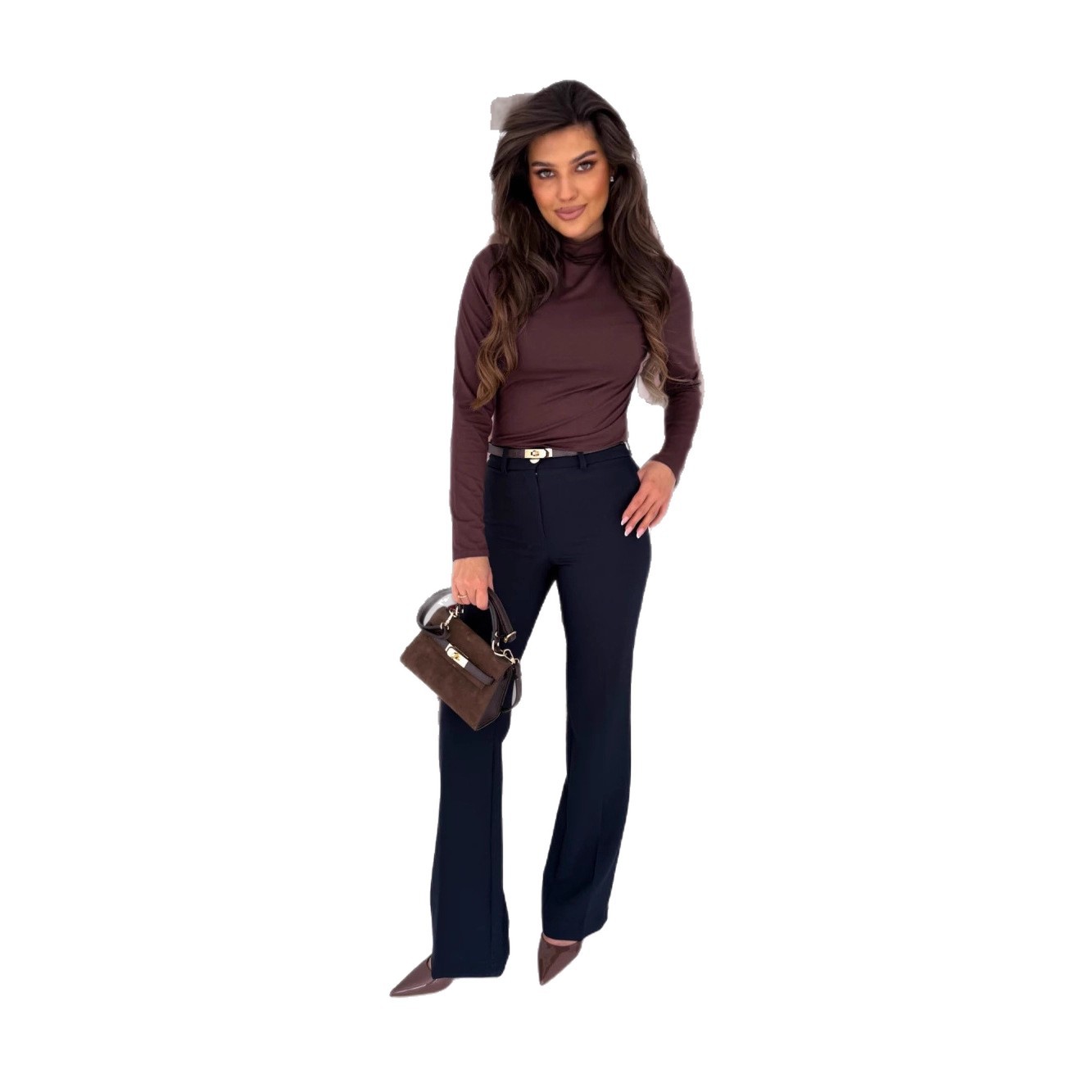 Women's Half Turtleneck Long Sleeve Solid Color Top T-Shirt