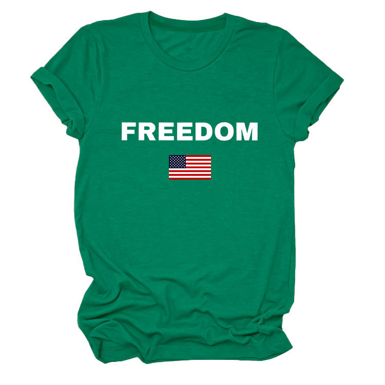FREEDOM Letter American Flag Print Women's Short Sleeve Top