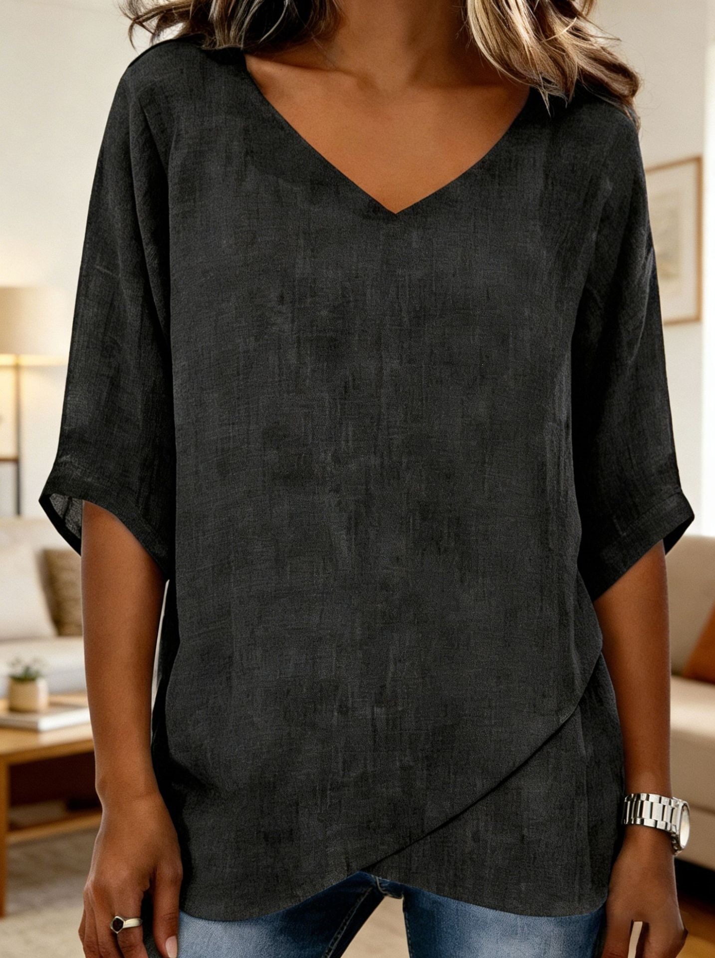 V-Neck Asymmetrical Casual Top