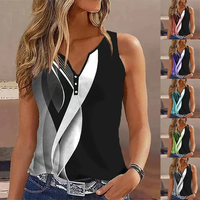 V-Neck Abstract Print Sleeveless Tank Top