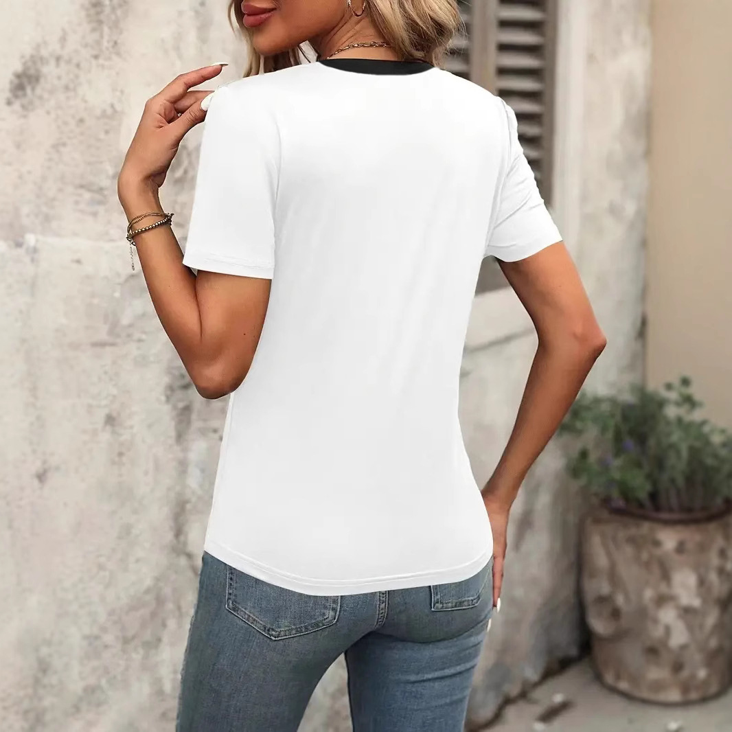 V-Neck Short-Sleeve Colorblock Women's T-Shirt