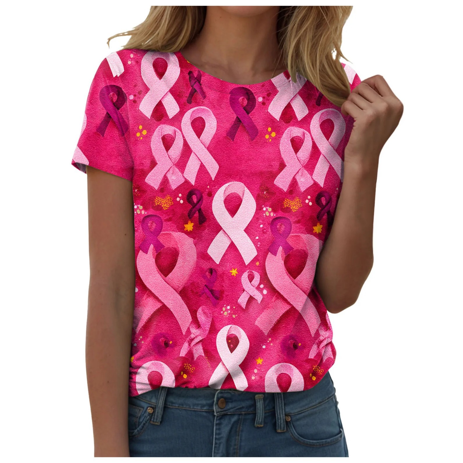 Ribbon Lip Print Heart Crewneck Short Sleeve Top
