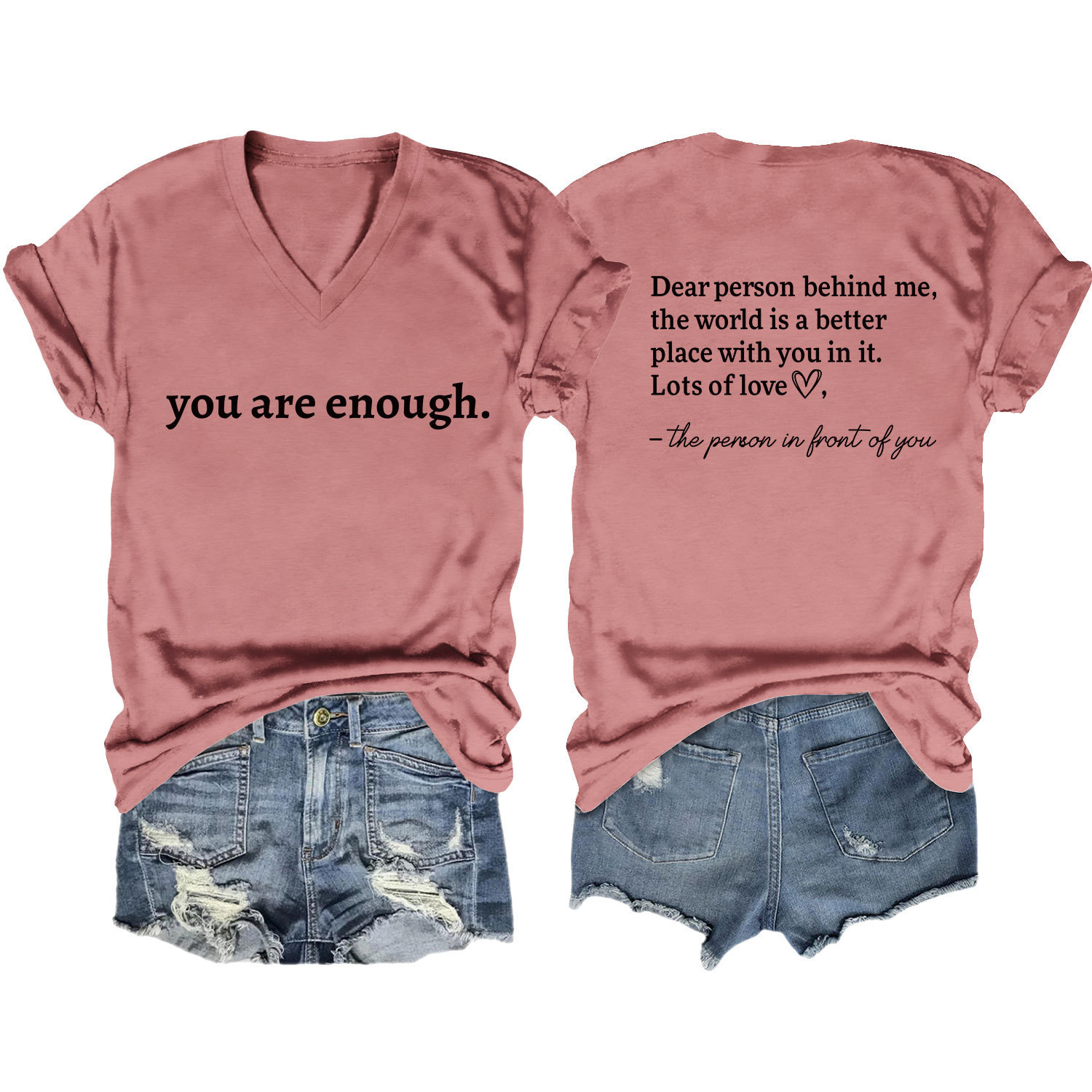 Women's Summer Heart Letter Print V-Neck Short Sleeve T-Shirt