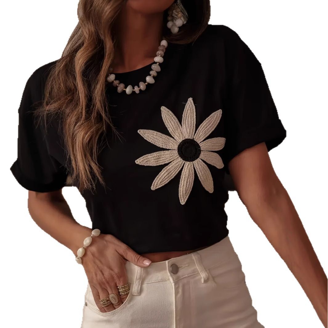 Women's Embroidered Short Sleeve Crew Neck T-Shirt