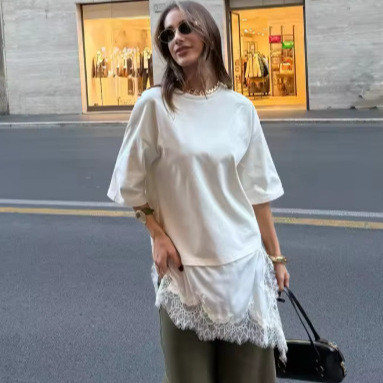 Women's Summer Lace Hem Splice T-Shirt