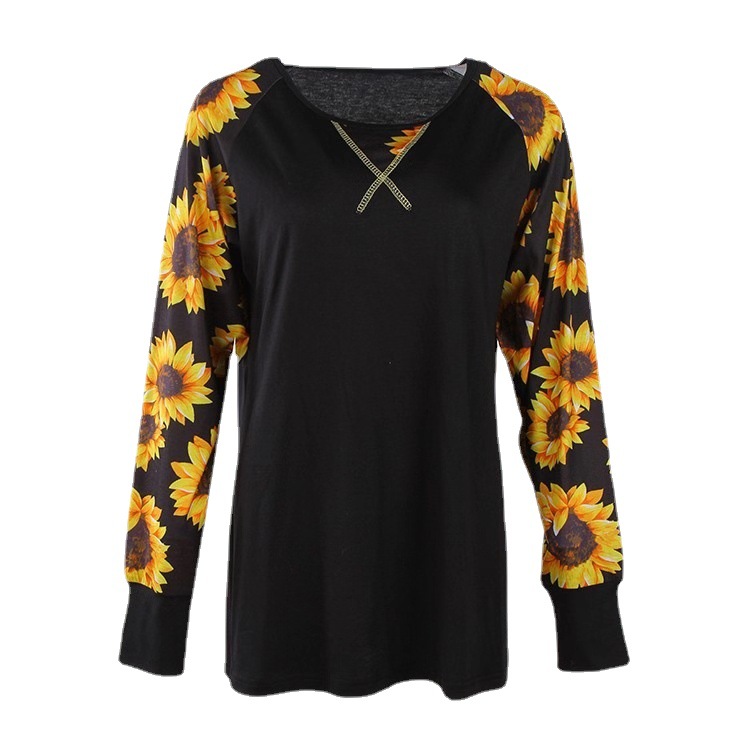 Sunflower Print Long Sleeve Cotton Top