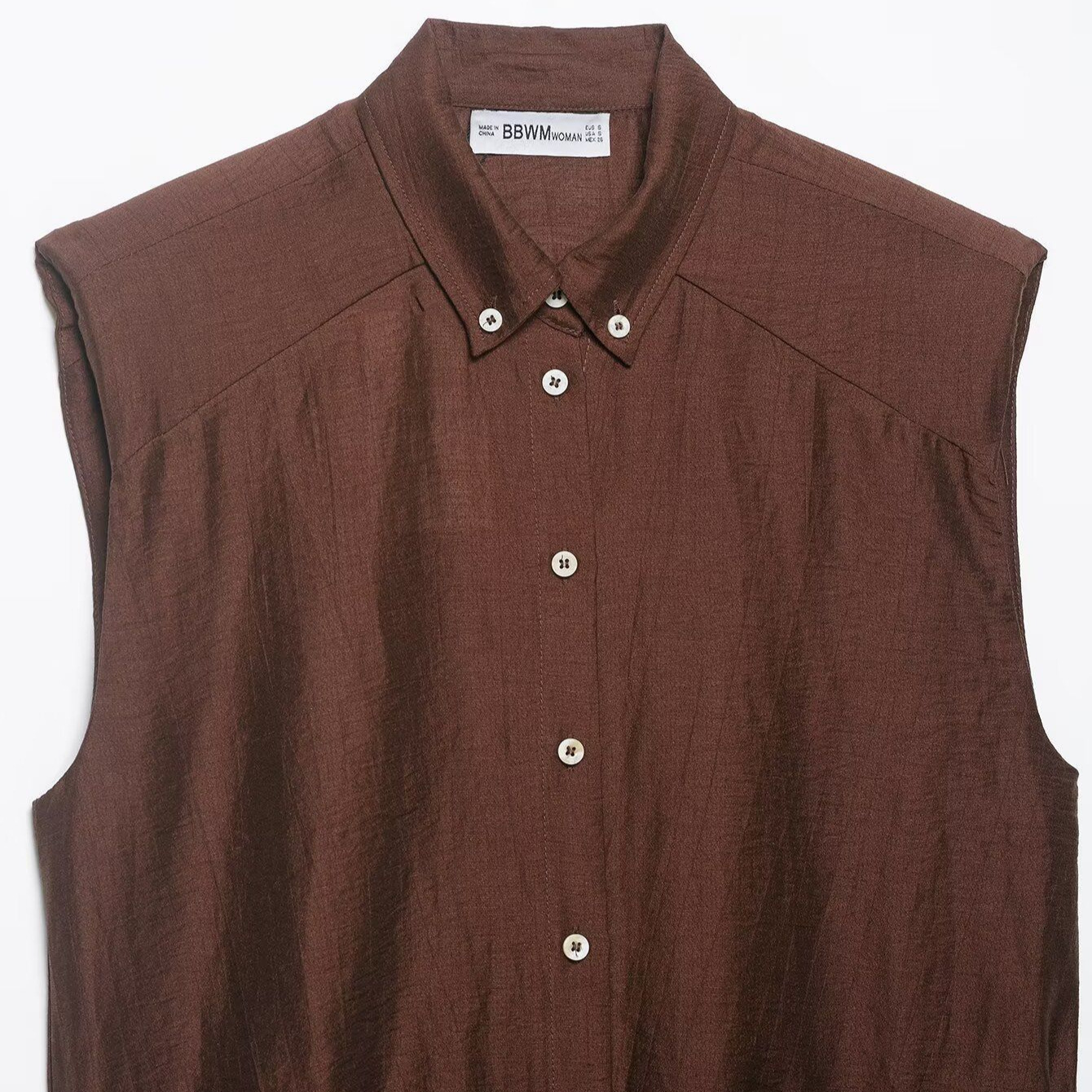 Women's Casual Stand Collar Belted Padded Shoulder Top