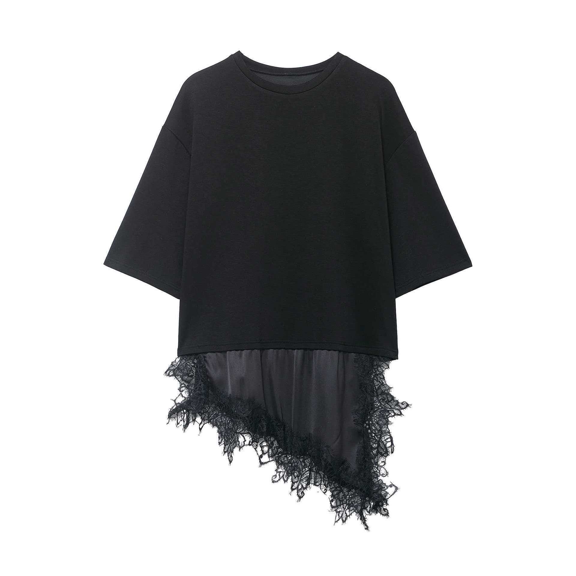 Women's Loose Lace-Trimmed Short-Sleeve T-Shirt