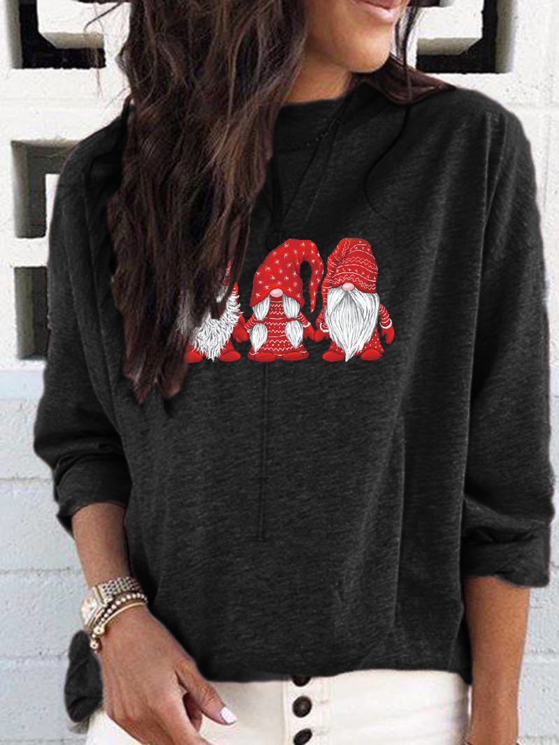 Christmas Santa Print Crewneck Long-Sleeve Women's T-Shirt