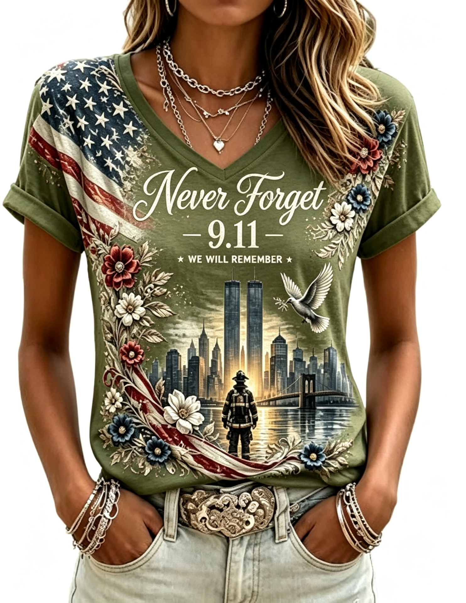 Women's Floral Print V-Neck Short Sleeve T-Shirt