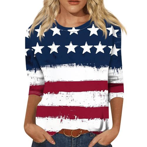Summer American Flag Print Crewneck Short Sleeve Top