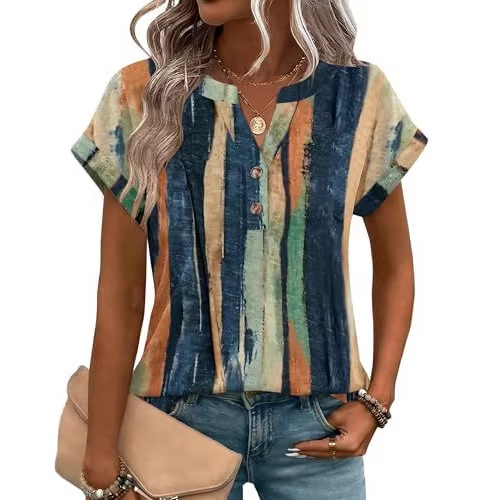 Women's Heart Floral Print V-Neck Short Sleeve T-Shirt