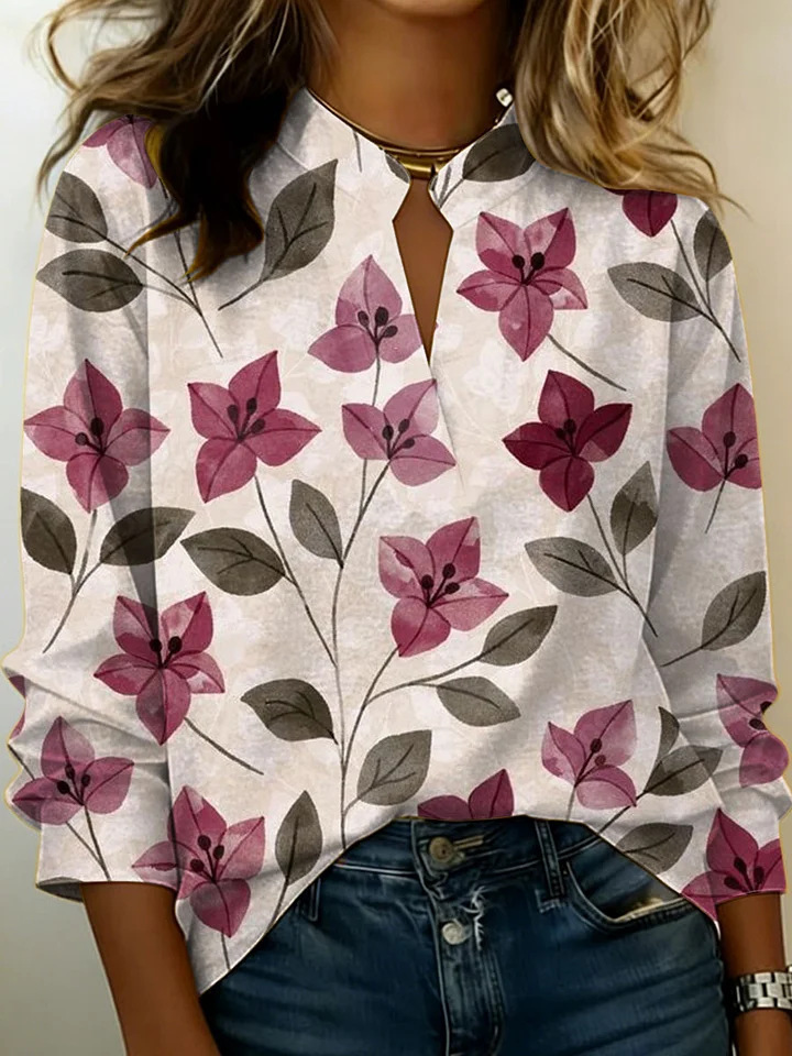 American Flag Print V-Neck Long-Sleeve T-Shirt