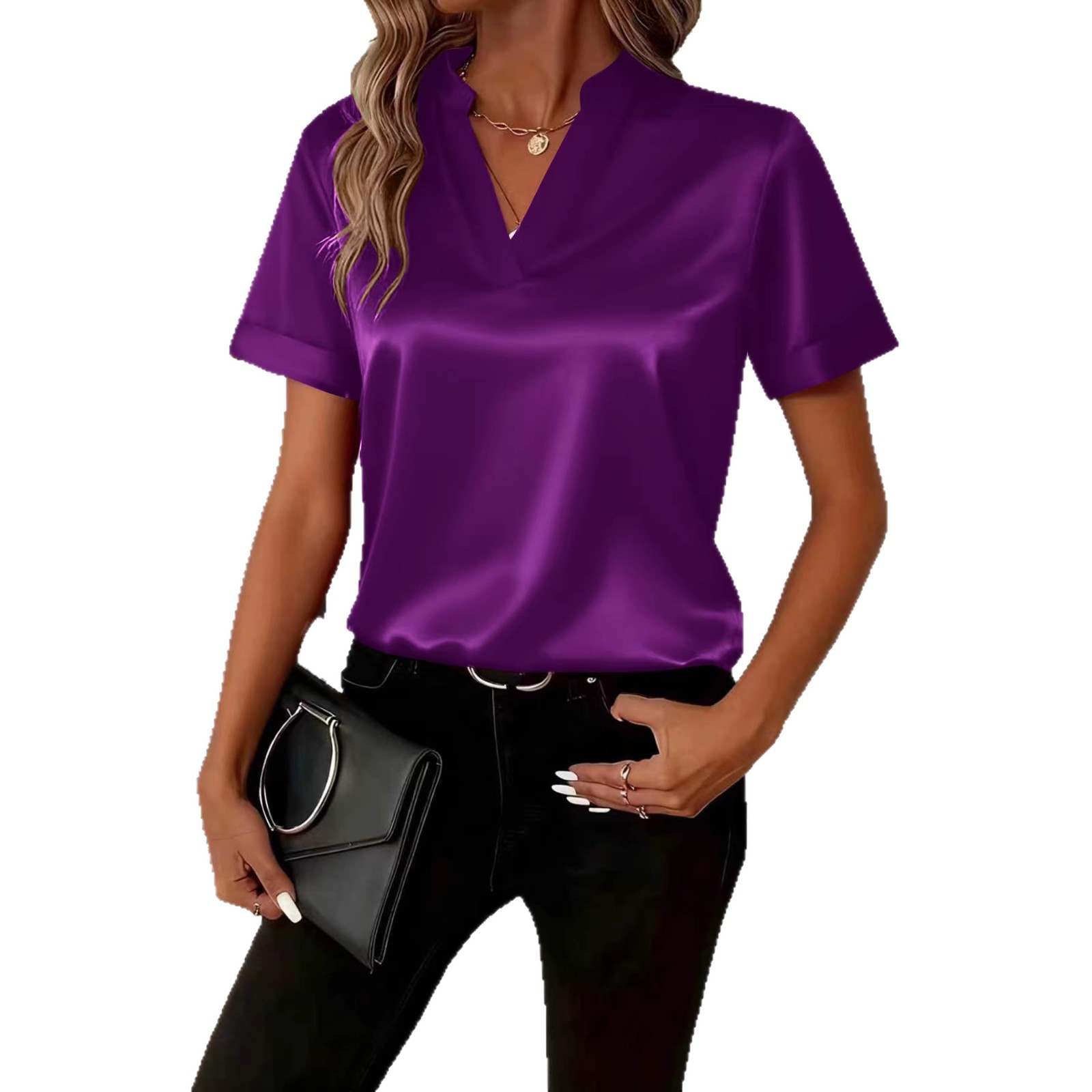 Women's V-Neck Loose Short Sleeve Blouse