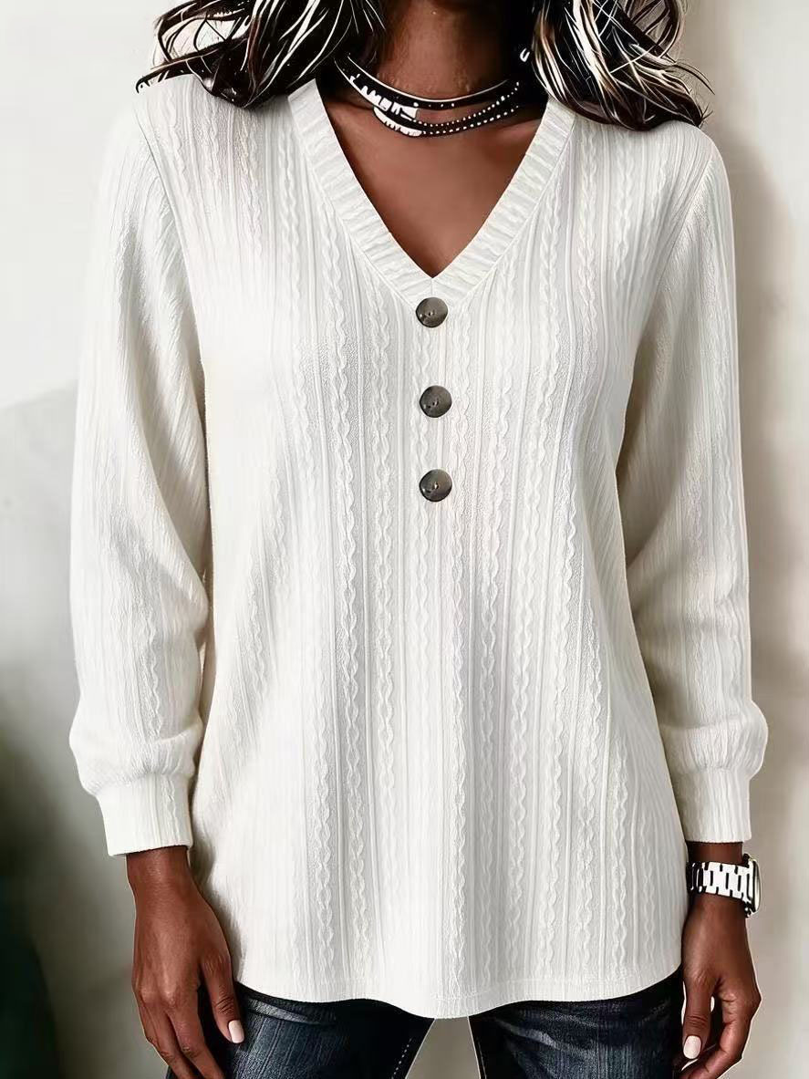 Cable Knit V-Neck Button Long Sleeve Sweater