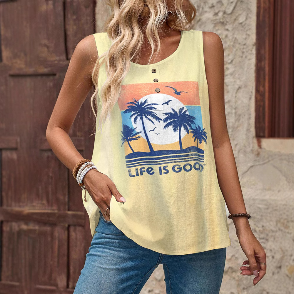 Summer Crewneck Sleeveless Tank Top Casual Versatile Fashion Women's Sportswear