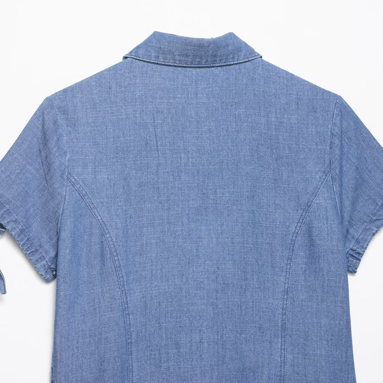 Women's Ruched Denim Short Sleeve Shirt Blue