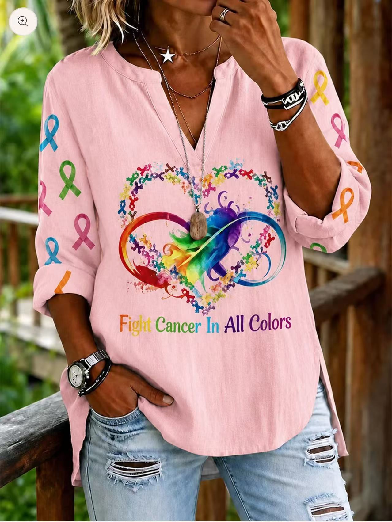 Heart Virus Hope Print V-Neck Half-Sleeve Women's T-Shirt
