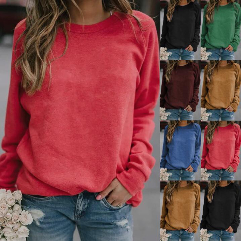 Women's Long Sleeve Crewneck T-Shirt Solid Color Loose Fit Top