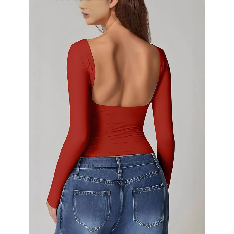 Women's Slim Fit Off-Shoulder Backless Long Sleeve Top