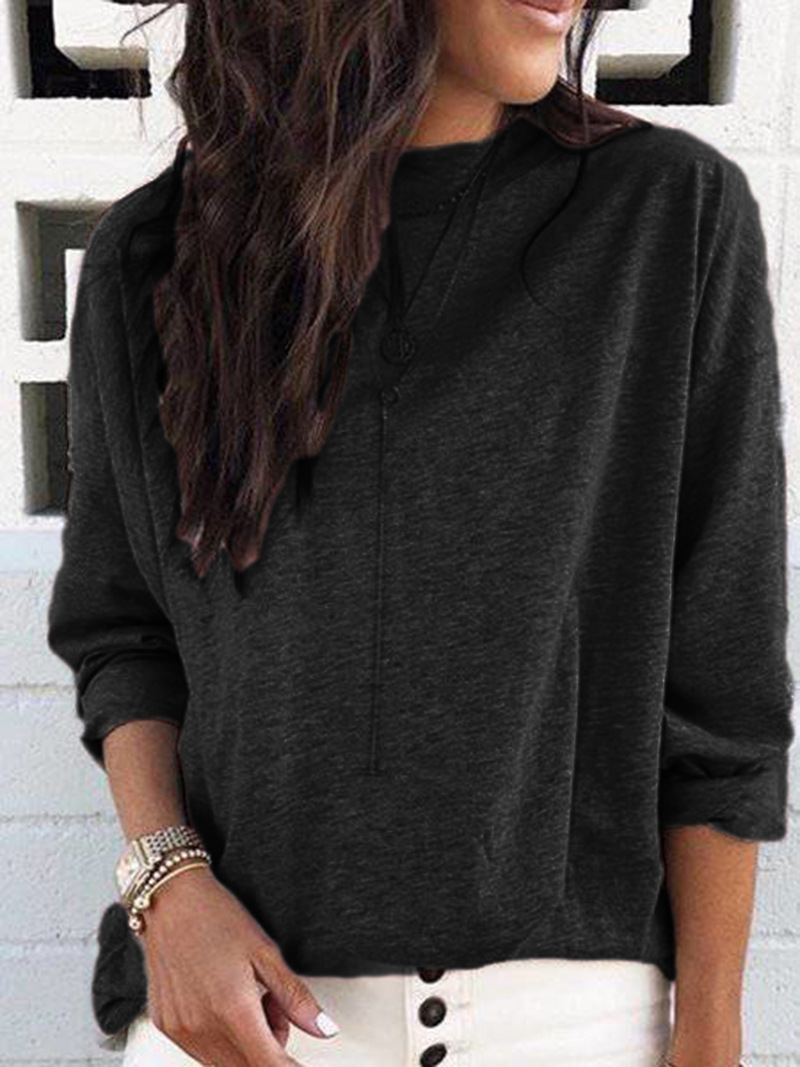 Women's Long-Sleeve Crewneck T-Shirt Loose Fit Cotton Blend Top