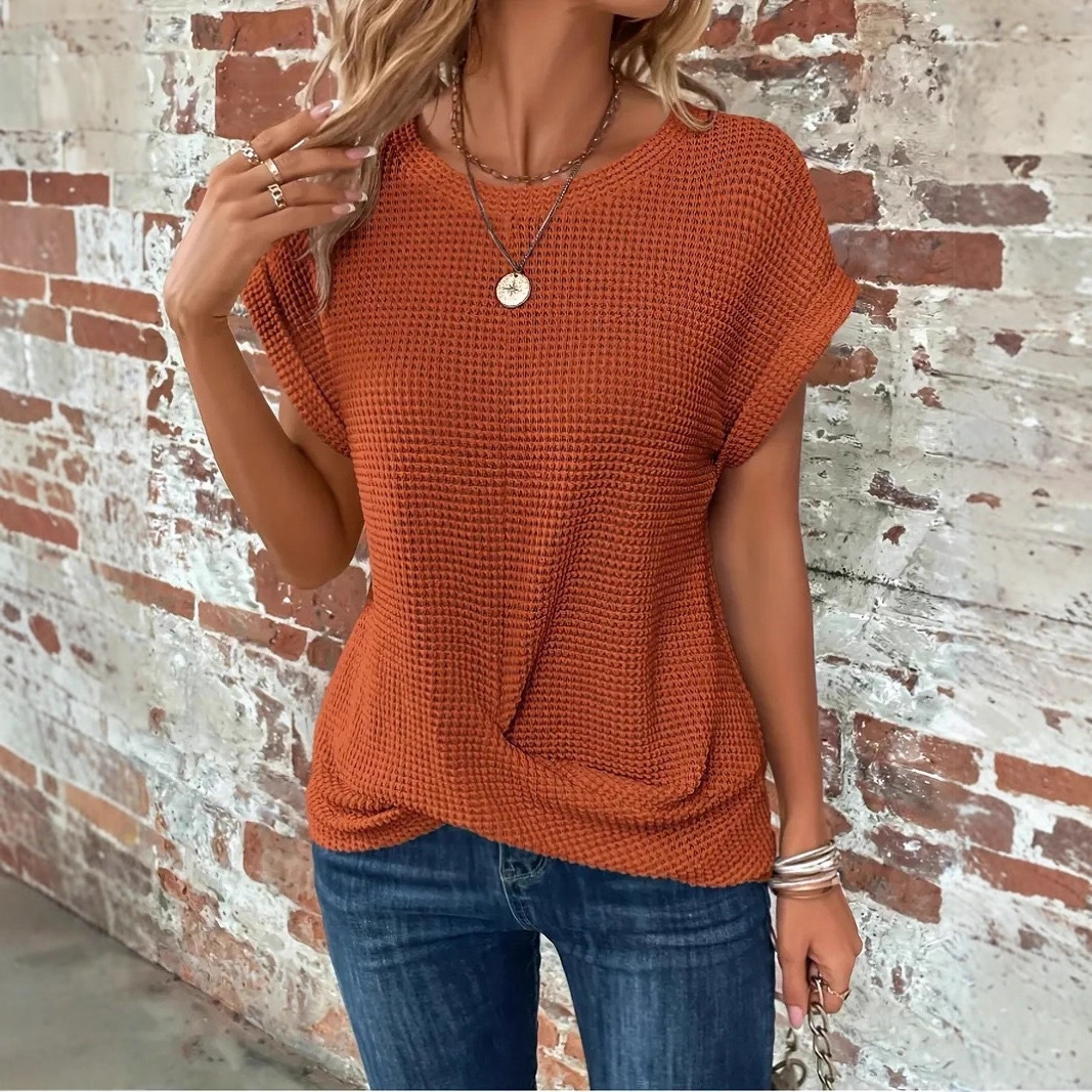 Women's Solid Crewneck Twist-Hem Short Sleeve T-Shirt