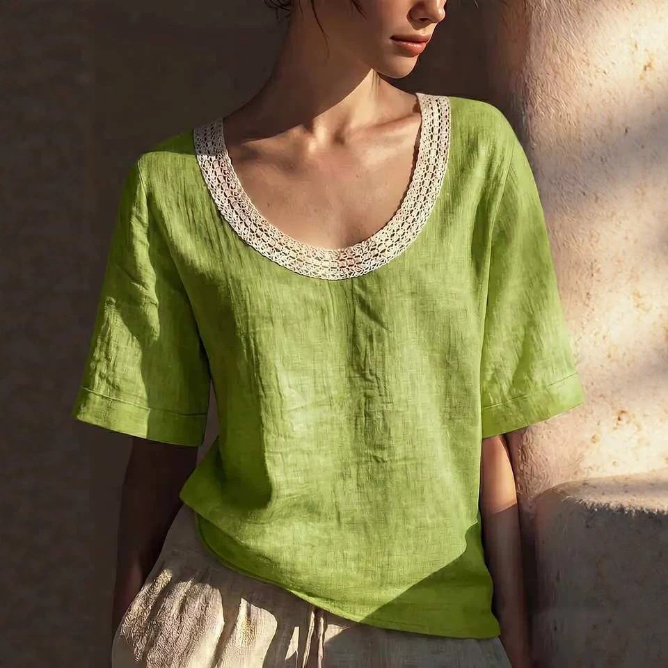 Women's Vintage Short Sleeve Lace U-Neck Tank Top