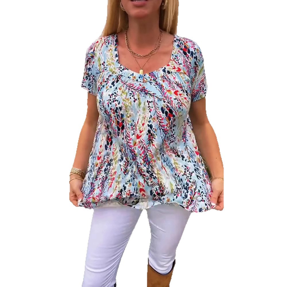 Women's Printed Loose Crewneck Short Sleeve T-Shirt