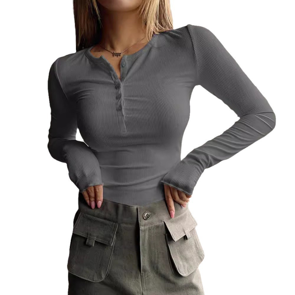 Women's Button Ribbed Slim Fit Knit Top