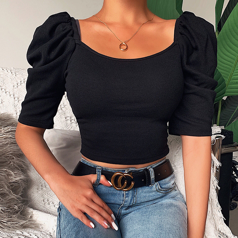 Women's Square Neck Puff Sleeve Short Sleeve Top