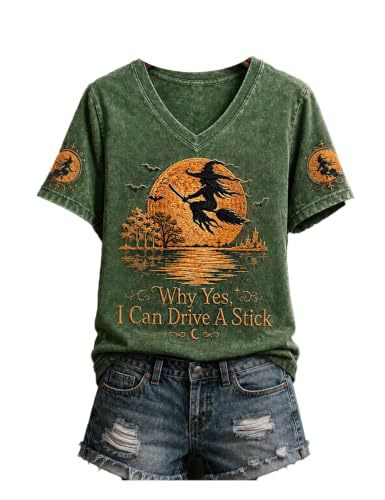 Halloween Evil Witch Print V-Neck Short Sleeve Women's T-Shirt