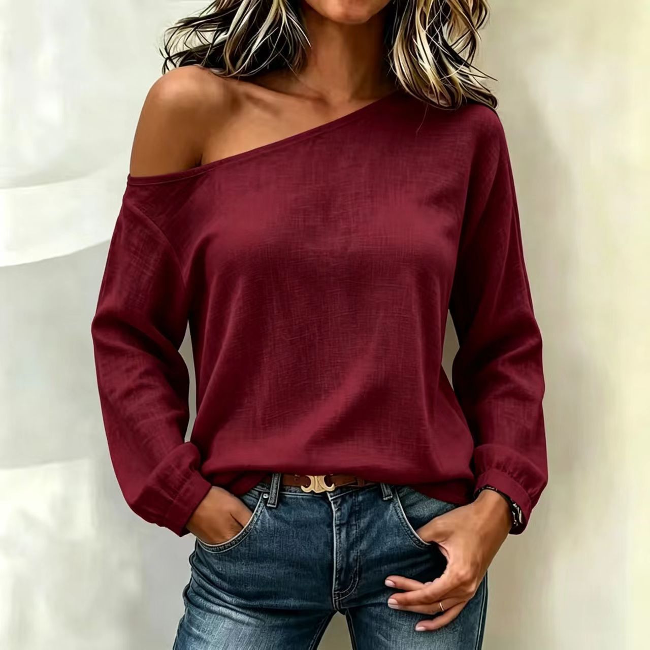 Women's One-Shoulder Long-Sleeve Top