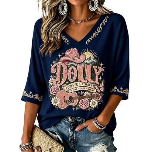 Summer Dolly Print V-Neck Half-Sleeve Women's Top