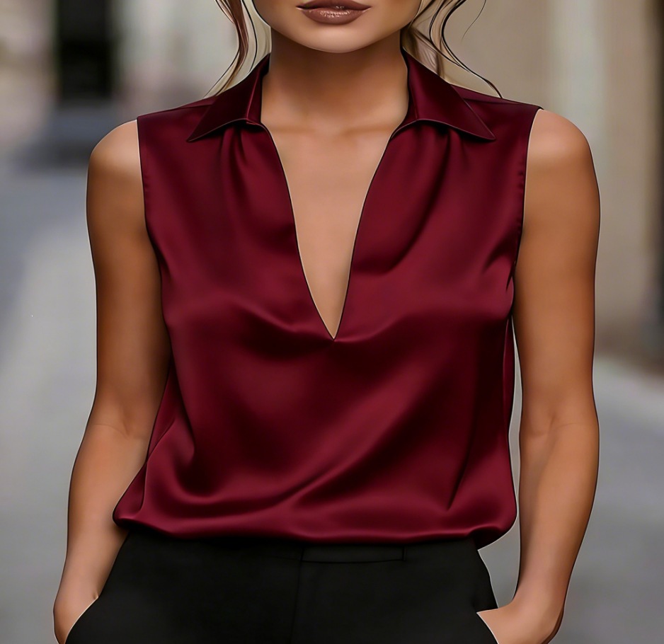 Satin Sleeveless V-Neck Top for Women