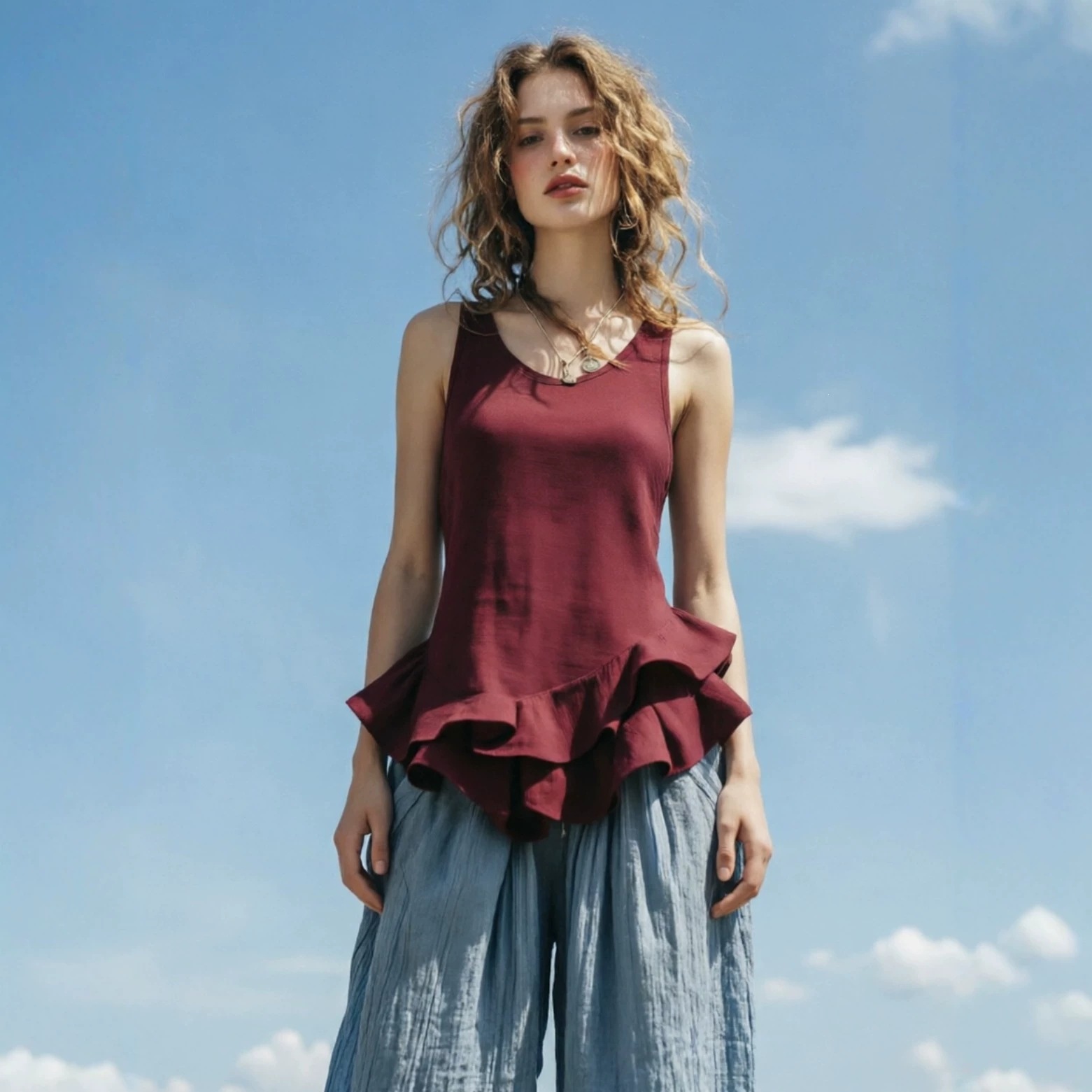 Ruffle Sleeveless Top
