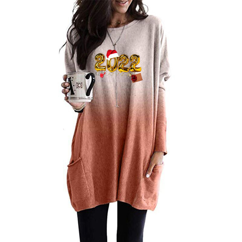 Women's Gradient Print Crewneck Pullover Long Sleeve Loose Fit Top