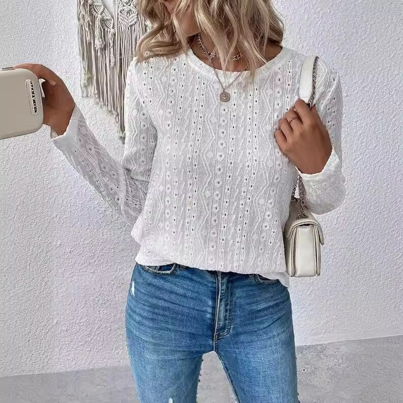 Solid Color Short Sleeve Hollow Out Casual Shirt