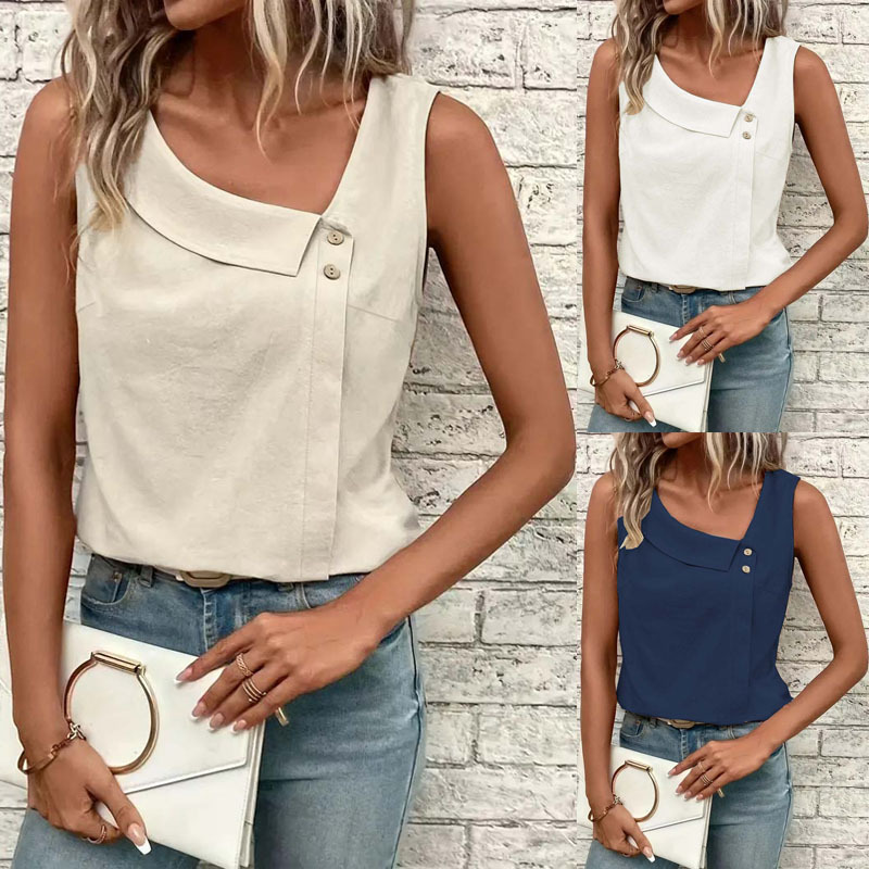 Women's Asymmetric Neck Sleeveless Pullover Top