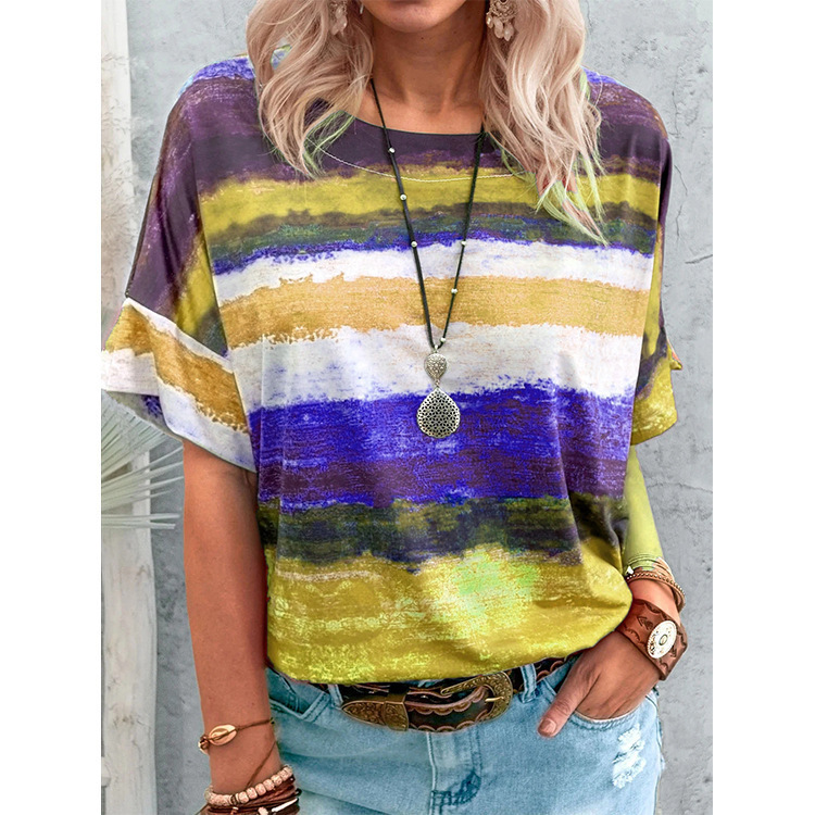 Women's Loose Fit Short Sleeve Printed Round Neck T-Shirt