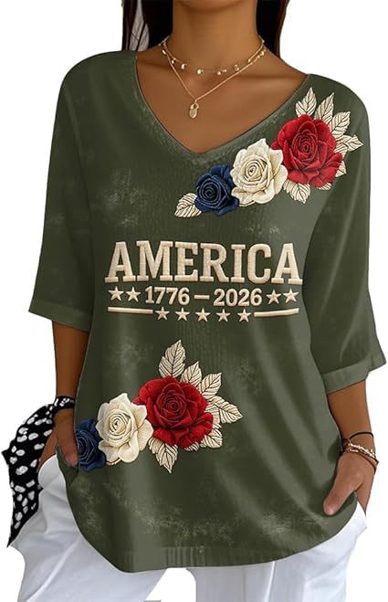 Floral Letter Print V-Neck Half-Sleeve Women's T-Shirt