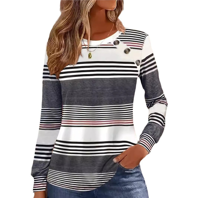 Striped Button-Front Long-Sleeve T-Shirt