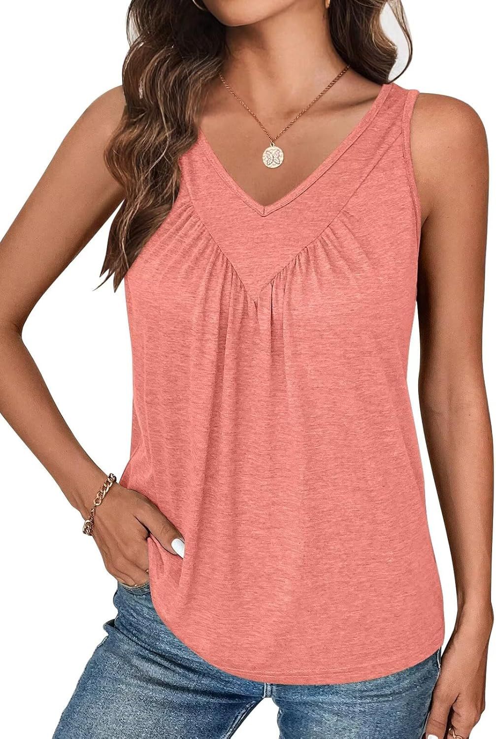 Women's Sleeveless V-Neck Ruched Tank Top