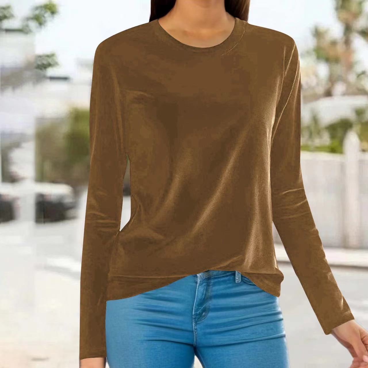 Women's Long Sleeve Crewneck T-Shirt Solid Color Thermal Base Layer