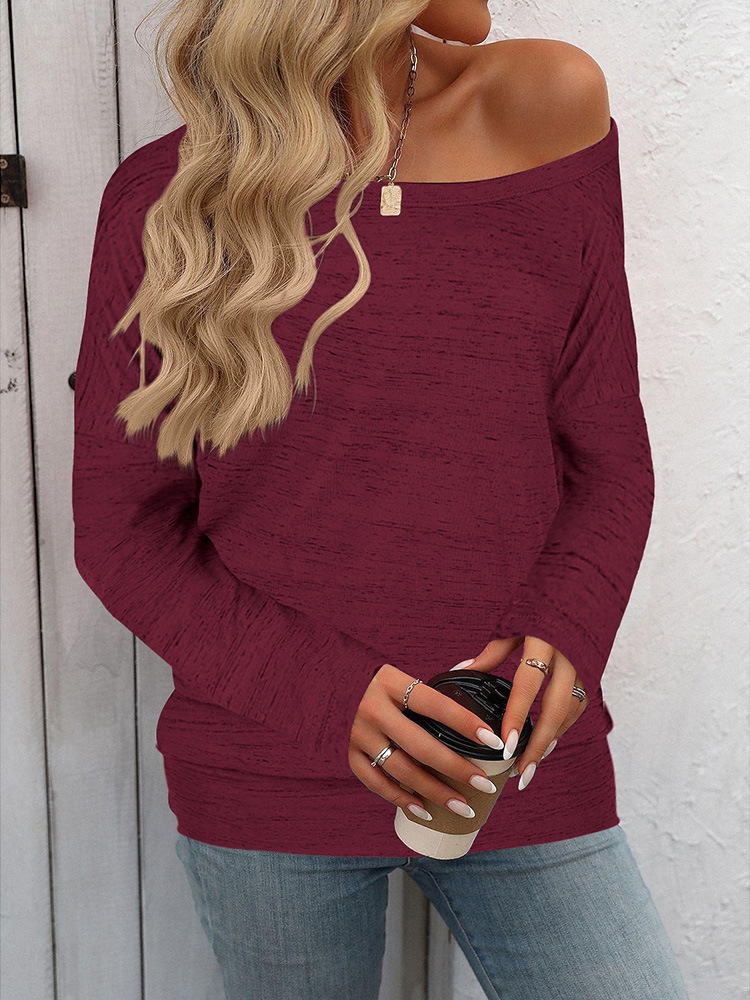 Women's Loose Crewneck Long-Sleeve Solid Color Casual T-Shirt