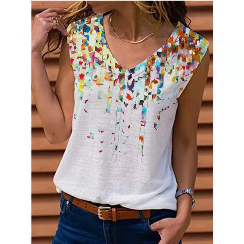 2024 Summer New Independent Site Wish Amazon Hot Selling European and American Women's Floral Tank Top Sleeveless T-Shirt
