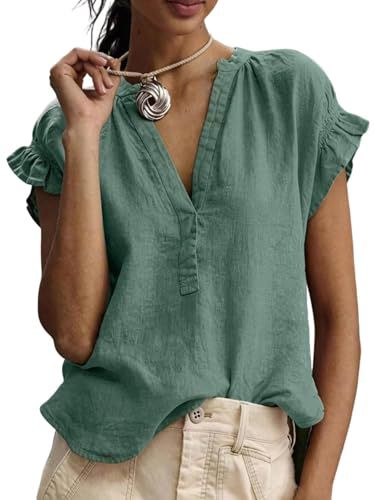Floral & Solid Print V-Neck Short Sleeve Rolled Cuff Women's T-Shirt