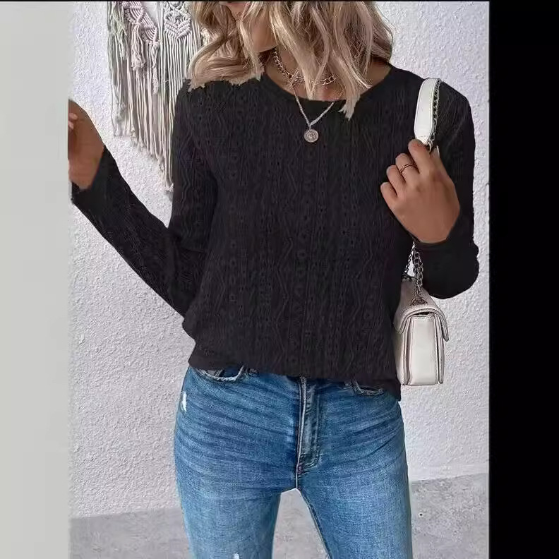 Solid Color Short Sleeve Hollow Out Casual Shirt
