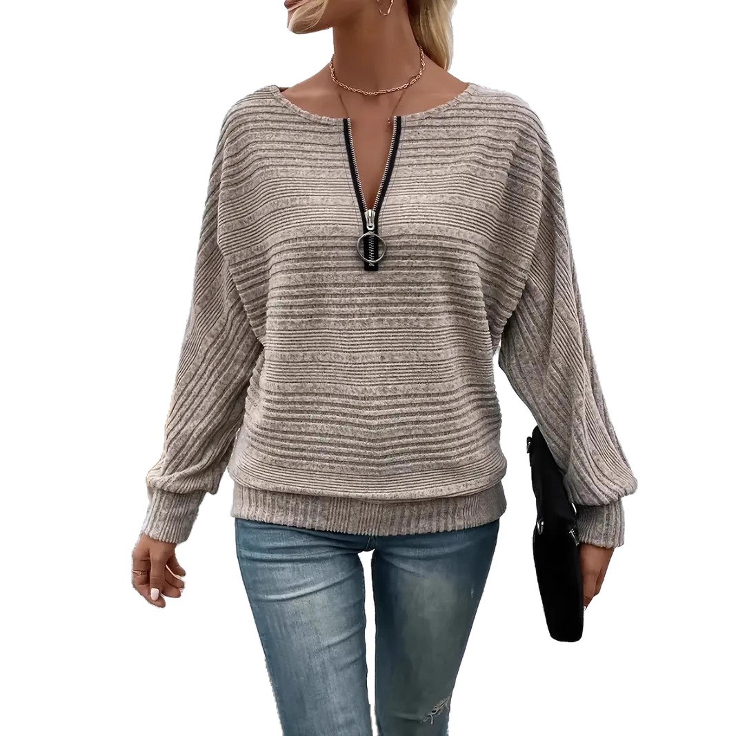 Women's Solid Color Long Sleeve Crewneck Patchwork Pullover Top