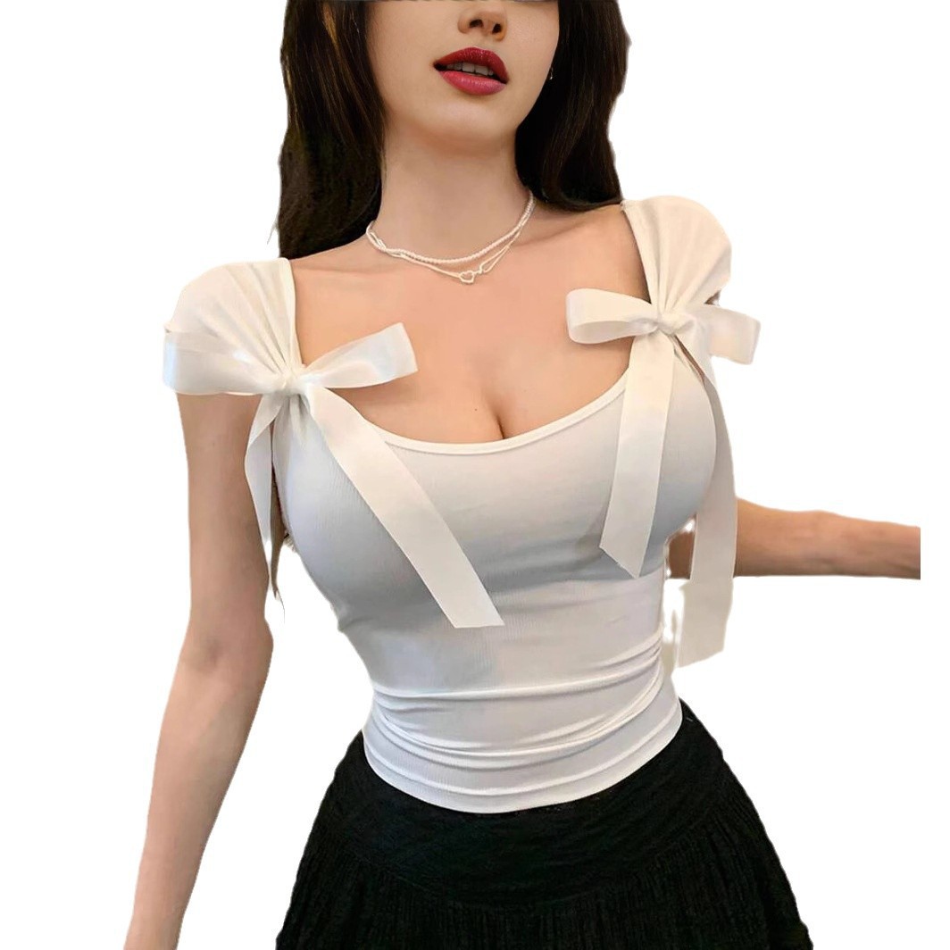 Women's Bow-Tie Slim Fit Sleeveless U-Neck Solid Tank Top
