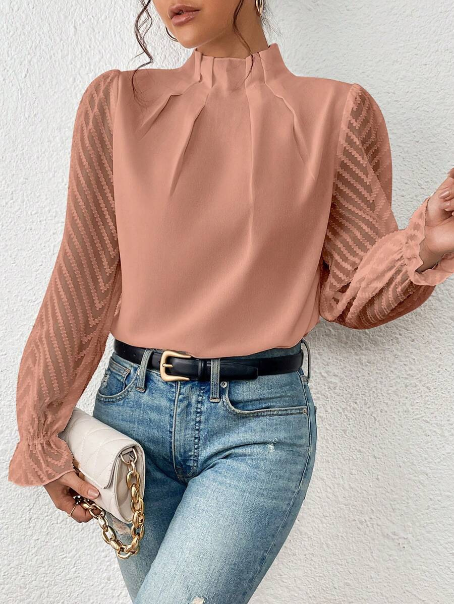 Women's Half-Turtleneck Ruffle Sleeve Chiffon Blouse